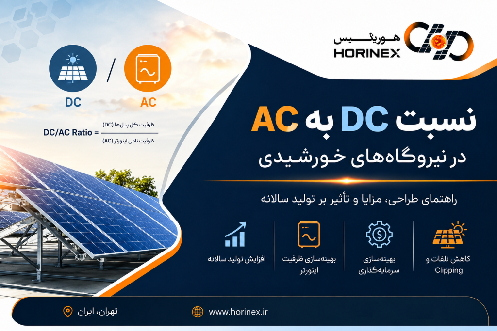 نسبت DC به AC در نیروگاه خورشیدی چیست؟ بررسی فرمول، نسبتهای مناسب، مزایا و معایب، Clipping، ضریب ظرفیت و تأثیر آن بر تولید سالانه نیروگاه.